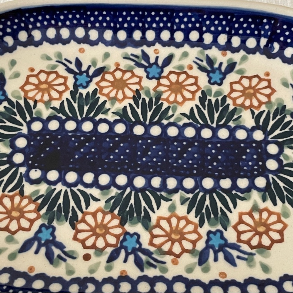 Polish Pottery Oval Serving Dish Flowers & Leaves - Picture 5 of 11